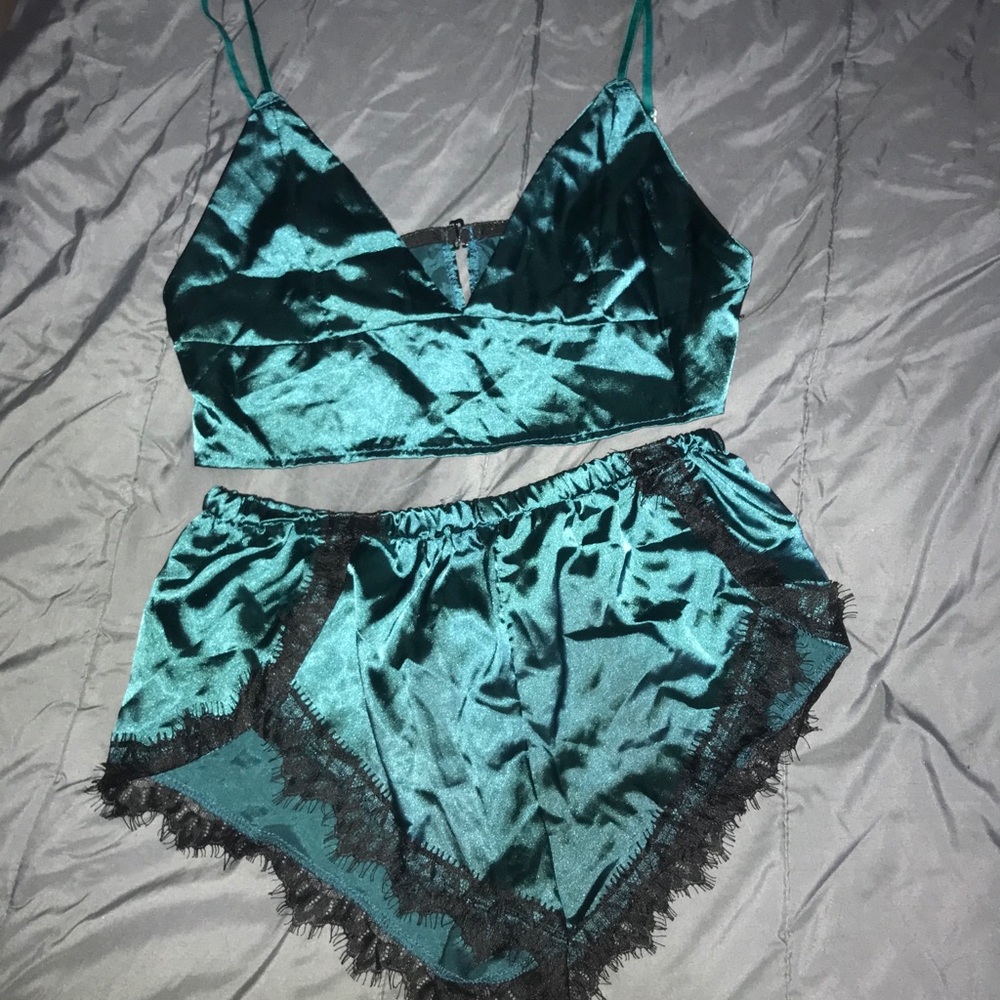 Shein Green Satin Lingerie PJ Set